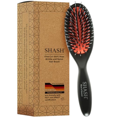 SHASH Since 1869 Hand Made In Germany - Nylon Boar Bristle Brush Suitable For Normal to Thick Hair Gently Detangles, No Pulling or Split Ends Beauty and Personal Care SHASH Default Title