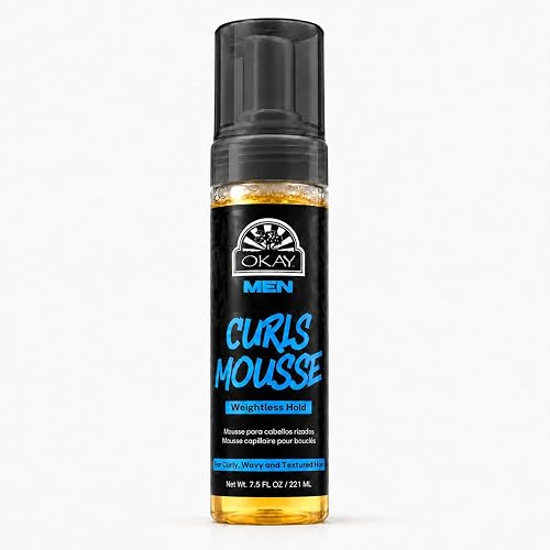 OKAY Men's Curls Mousse 7.5 oz - Lightweight Curl Defining Hair Styling Foam for Men, Enhances Natural Curls, Controls Frizz, Adds Volume & Flexible