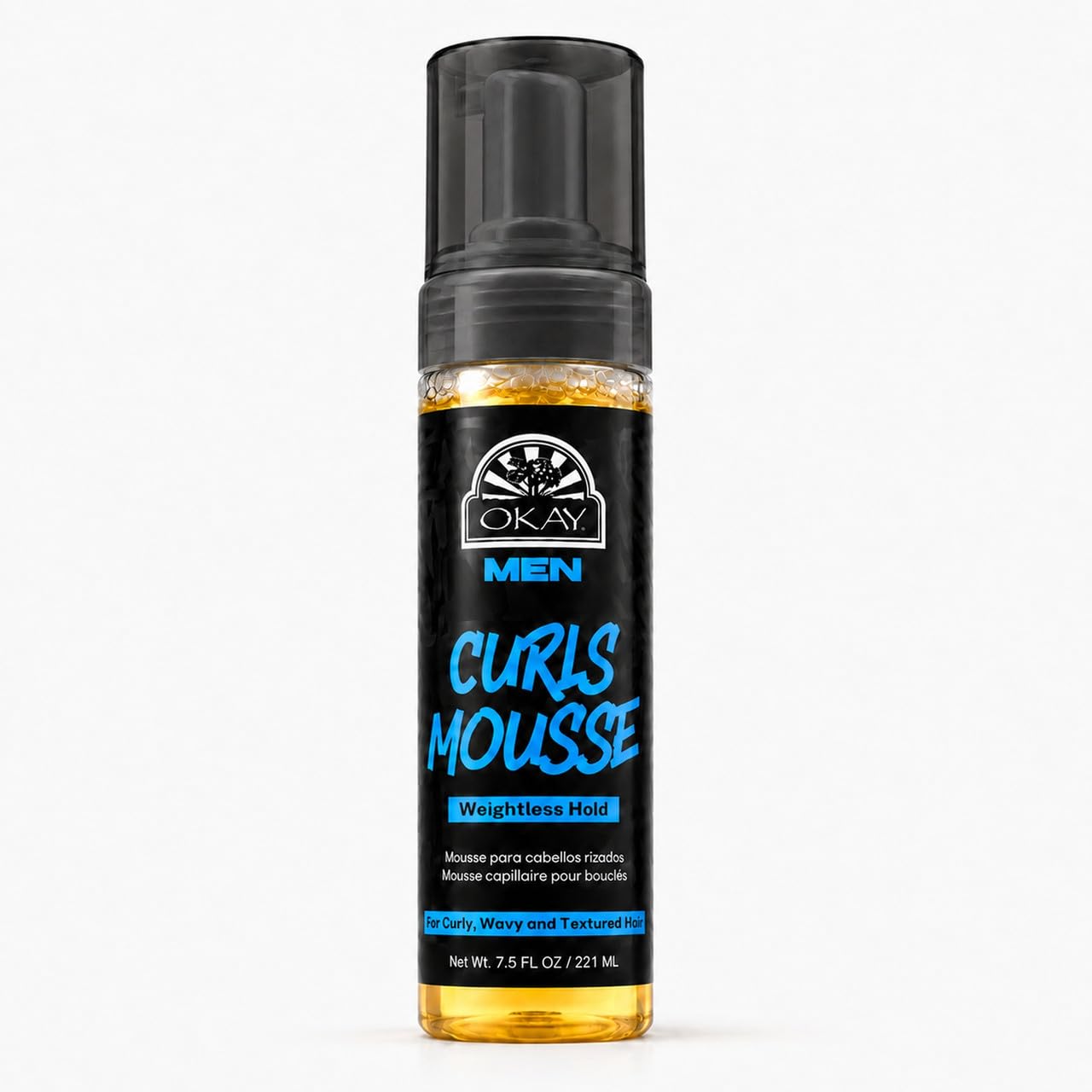 OKAY Men's Curls Mousse 7.5 oz - Lightweight Curl Defining Hair Styling Foam for Men, Enhances Natural Curls, Controls Frizz, Adds Volume & Flexible