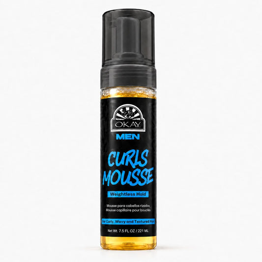 OKAY Men's Curls Mousse 7.5 oz - Lightweight Curl Defining Hair Styling Foam for Men, Enhances Natural Curls, Controls Frizz, Adds Volume & Flexible