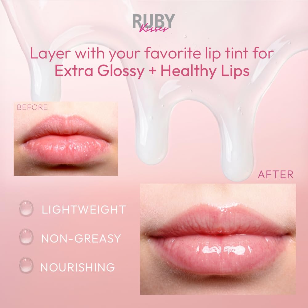 Ruby Kisses Hydrating Lip Oil Treatment Gloss with Mango & Shea Butter (3 Pack), Moisturizing Natural Shine Lip Care Protects & Heals with Vitamins,