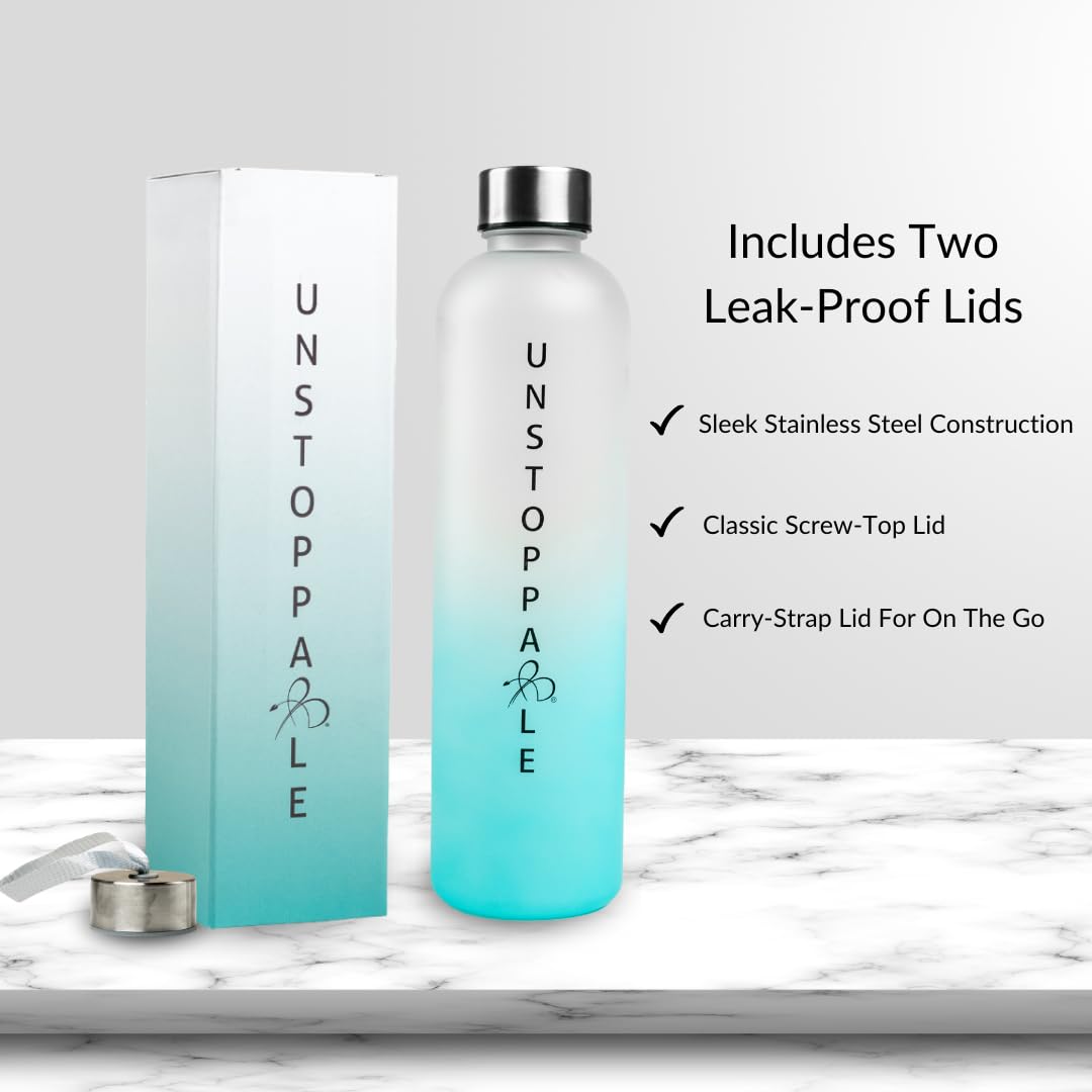 Bright Line Eating Unstoppable 32oz Tritan Water Bottle - BPA Free, Motivational Time Markers, 2 Lids, Soft Powder Coating, Fits Car & Bike Holders