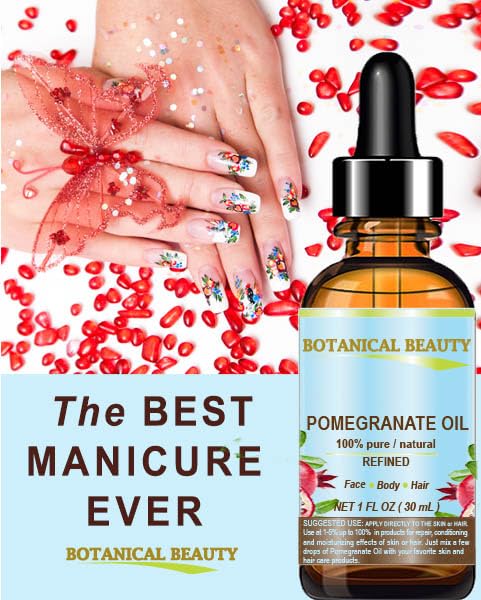 Botanical Beauty POMEGRANATE OIL 100% Pure Natural Refined Cold-pressed Carrier oil 1 Fl oz 30 ml for Face, Skin, Body, Hair, Lip, Nails. Rich in