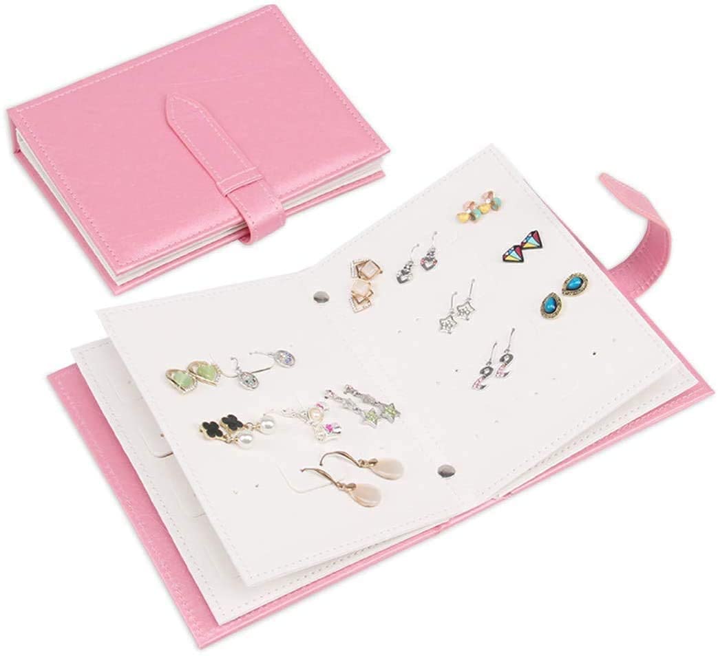 Sanzeon Earring Book Design Earring Case Portable Earring Holder Travel Jewelry Organizer Case For Earring (Pink)