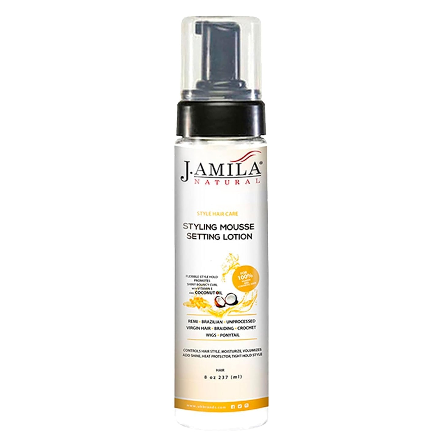 J. AMILA Styling Mousse for Curly & Wavy Hair - 8oz (237ml) Frizz Control & Long-Lasting Hold with Nourishing Coconut Oil - Defines Curls, Adds Volume