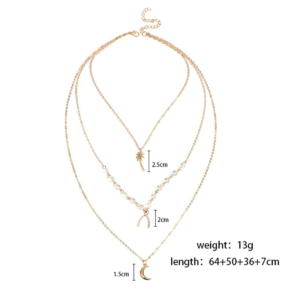 DoubleNine Boho Layered Necklace Crescent Pendant Charm Jewelry Retro Accessories for Women Girls
