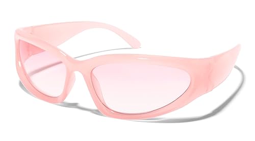 ShadyVEU Wrap Around Oval Candy Gradient Fashion Men Women Vintage Outdoor Sport Shades UV400 Sunglasses (Pink Frame/Gradient Pink Lens)