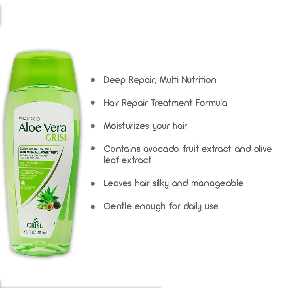 Grisi Aloe Vera Shampoo | Moisturizing Hair Product with Aloe Extract, Paraben-Free for Soft, Shiny Hair - 13.5 Fl Ounces