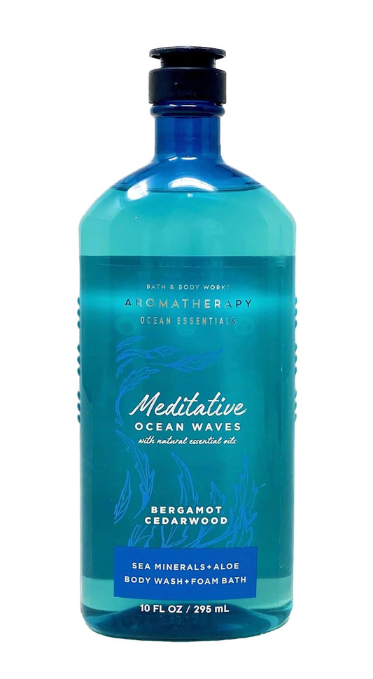 Bath & Body Works Meditative Ocean Waves Bergamot Cedarwood Body Wash and Foam Bath, 10 Ounces, Aromatherapy Ocean Essentials Collection