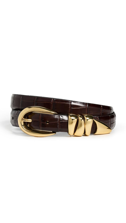 Madewell Women's Triple Keeper Belt: Croco, Chocolate Raisin, Brown, Gold, Medium