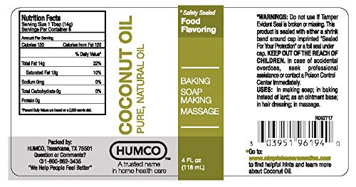 Pure Coconut Oil, 4oz. 100 Pure and Natural Oil. Skin Care. Soap Making. Baking.