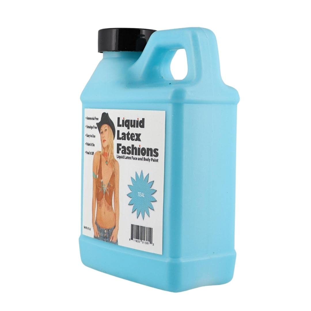 Teal 8 Oz - Liquid Latex Face and Body Paint, Ammonia Free No Odor, Beautiful Arts and Crafts, Nail Protector, Butterfly Designs, Squidward Cosplay