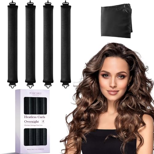 Heatless Curls Overnight Hair Curlers - 4 Pcs No-Heat Curling Rod to Sleep In,Velvet Hair Rollers with Satin Wrap Beauty and Personal Care posicurly Default Title