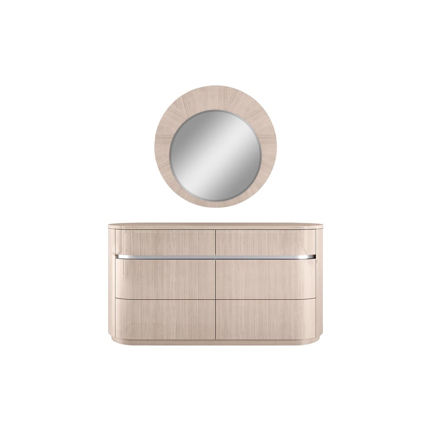 Waves Round Mirror in High Gloss Beige Angley