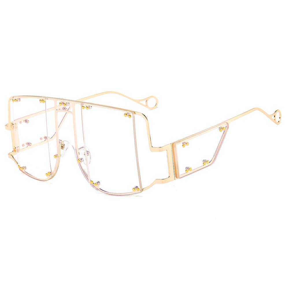 COTIA/Fashion Square Sunglasses Women New Oversized Mirror Men Shades Glasses Luxury Brand Metal Rivet Fashion Female Eyewear (gold clear)