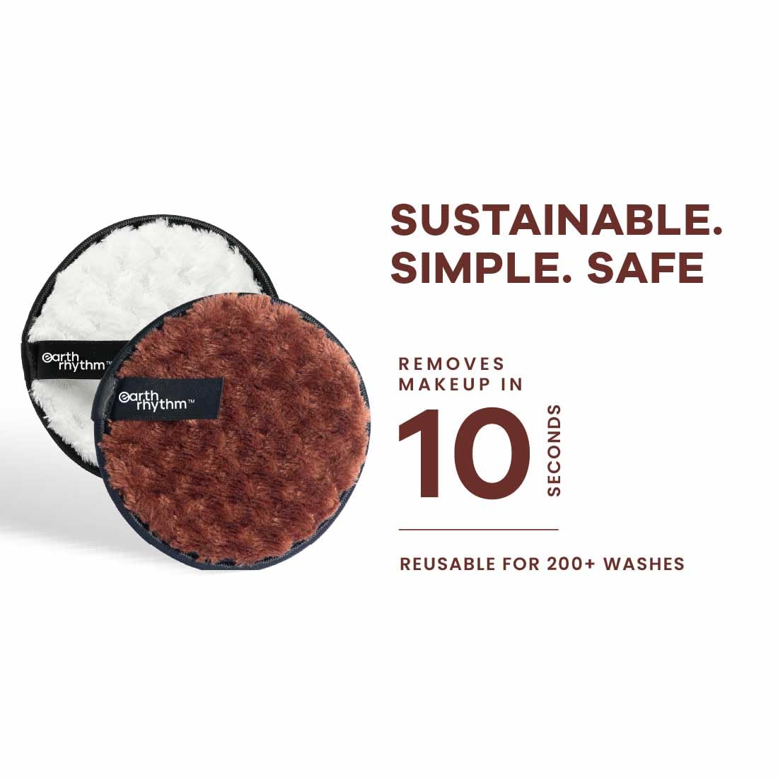Earth Rhythm Reusable Makeup Remover Cleansing Pads Easily Removes Stubborn Face & Eye Makeup Multifunctional, Safe for Oily, Dry or Sensitive Skin