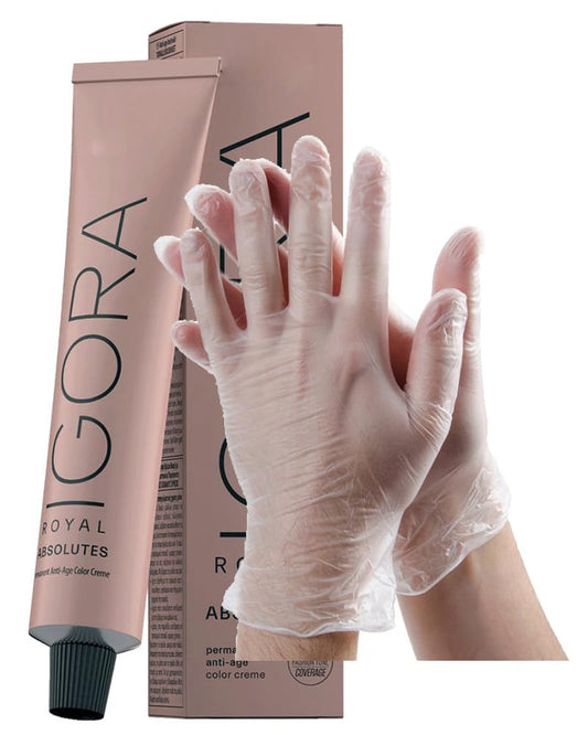 IgoraAbsolutes 7-70 Medium Blonde Copper Natural Permanent Hair Color 2 Fl Oz and Clear Powdered Medium Vinyl Gloves (Bundle) Beauty & Personal Care M Hair Designs