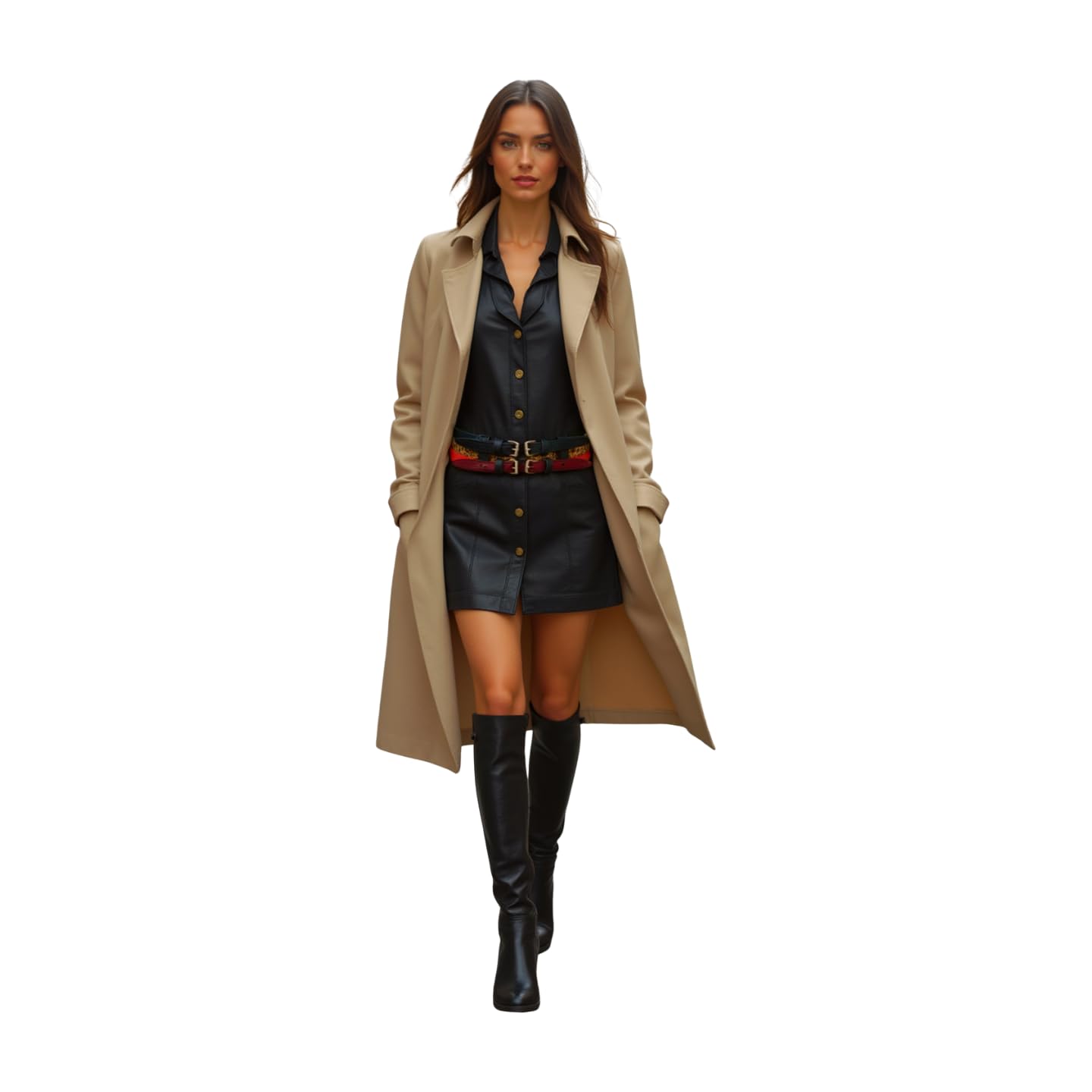 Women 3 Skinny Connected Fashion Belt Hip Waist Black Red Leopard Gold Double Buckles S M z194