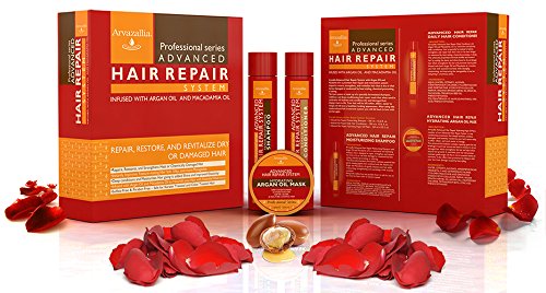Advanced Hair Repair Shampoo, Conditioner and Deep Conditioner Mask System Set for Dry or Damaged Hair with Argan and Macadamia Oil by Arvazallia