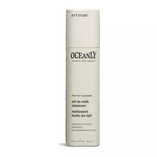 ATTITUDE Oceanly Oil-to-Milk Face Cleanser Bar, EWG Verified, Plastic-free, Plant and Mineral-Based Ingredients, Vegan and Cruelty-free Beauty