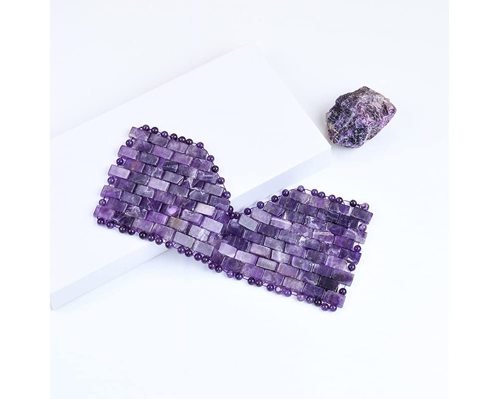 Amethyst Eye Mask for Fatigue Reduction Stress Relief 100% Amethyst Gemstone Cooling Eye Mask Lined w/Beads (Amethyst)