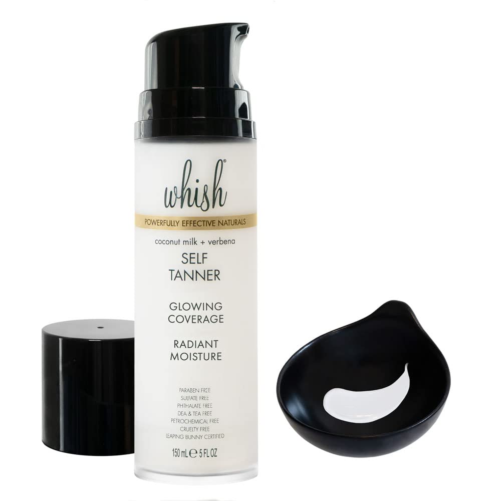 Whish Beauty Coconut Milk and Verbena Self Tanner - Sunless Tanning Lotion for Face & Body - Moisturizes with Shea Butter, Mango Butter, & Aloe -