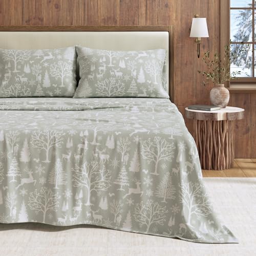 Great Bay Home Flannel Sheet Set Queen Size - 100% Turkish Cotton, Double-Brushed, Lodge-Printed Bed Sheets - Ultra-Soft, Cozy, 4-Piece Bedding Set
