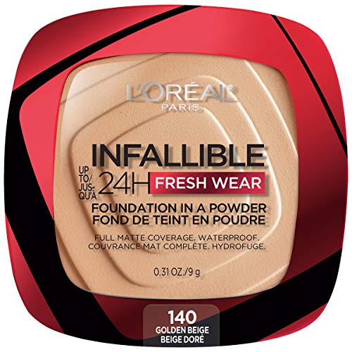 L'Oreal Paris Makeup Infallible Fresh Wear Foundation in a Powder, Up to 24H Wear, Waterproof, Golden Beige, 0.31 oz. (Packaging May Vary)