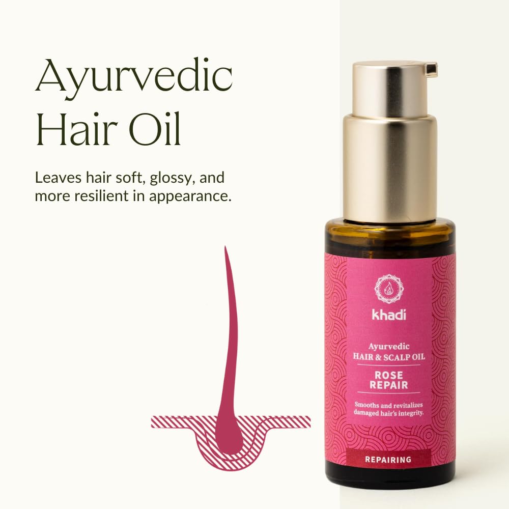 KHADI ROSE REPAIR Hair Oil - Regeneration for structurally damaged, dry hair & split ends - 100% natural, plant-based, vegan & silicone-free - 1.69
