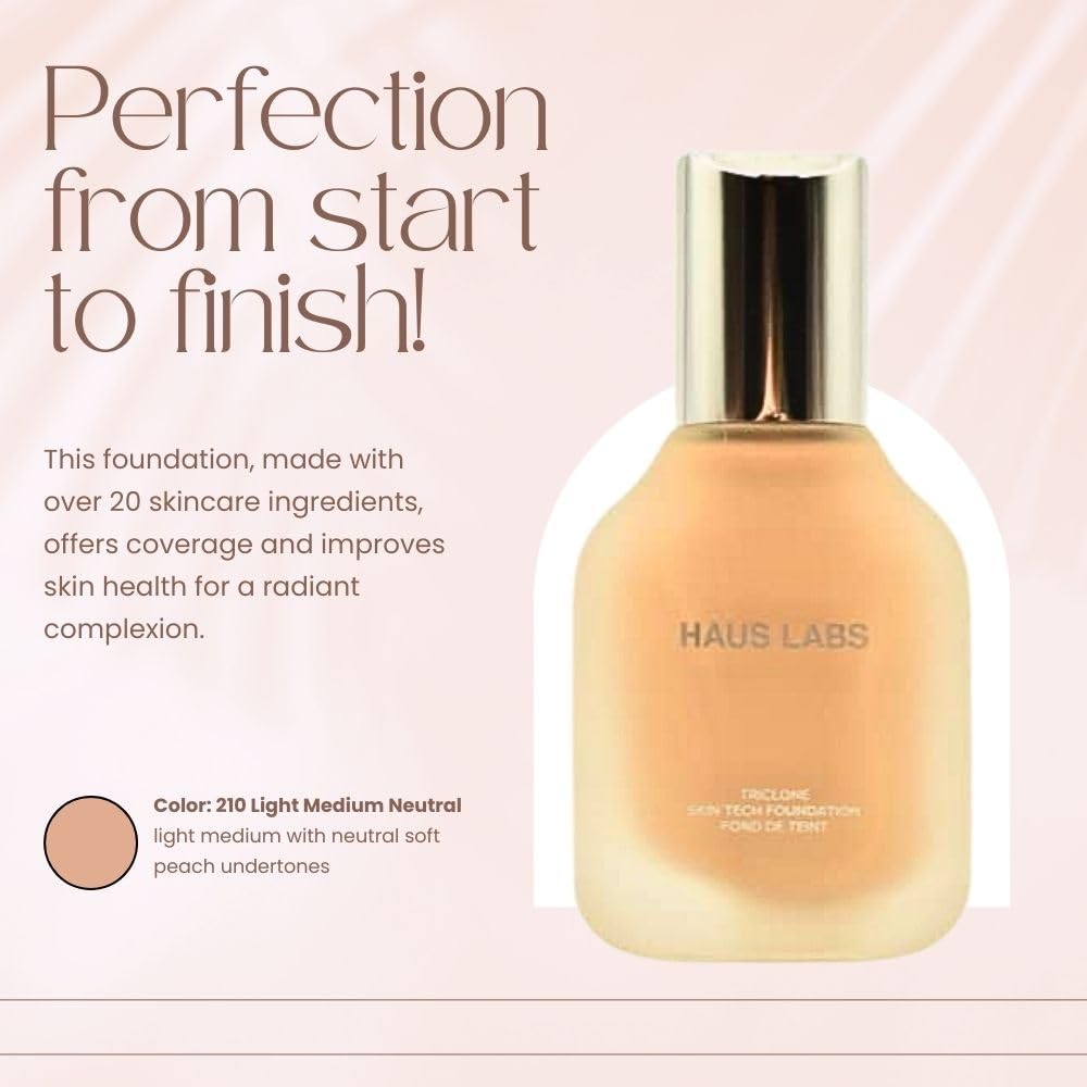 HAUS LABS BY LADY GAGA Triclone Skin Tech Medium Coverage Foundation with Fermented Arnica 210 Light Medium Neutral