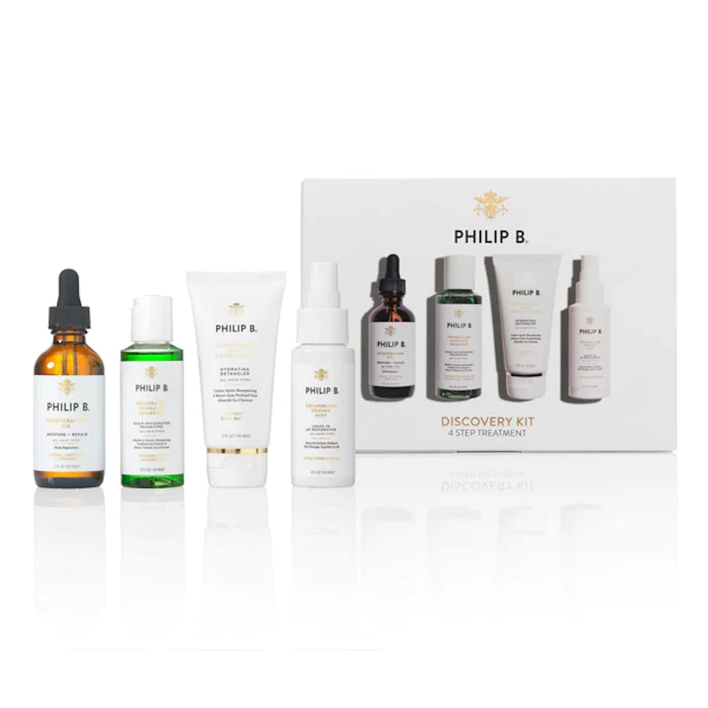 Philip B. 4 Step Discovery Kit - Includes Peppermint Avocado Shampoo, Rejuvenating Oil, Detangling Toning Mist & Lightweight Deep Conditioner, 2 fl oz