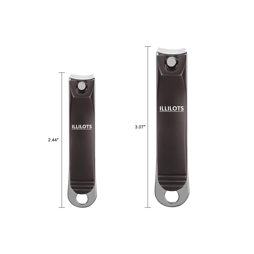 ILLILOTS Nail Clippers Set with Build-in Nail File, Durable Sharp Zinc Alloy Fingernail Clipper and Toenail Clipper with Tin Case, Matte Gray