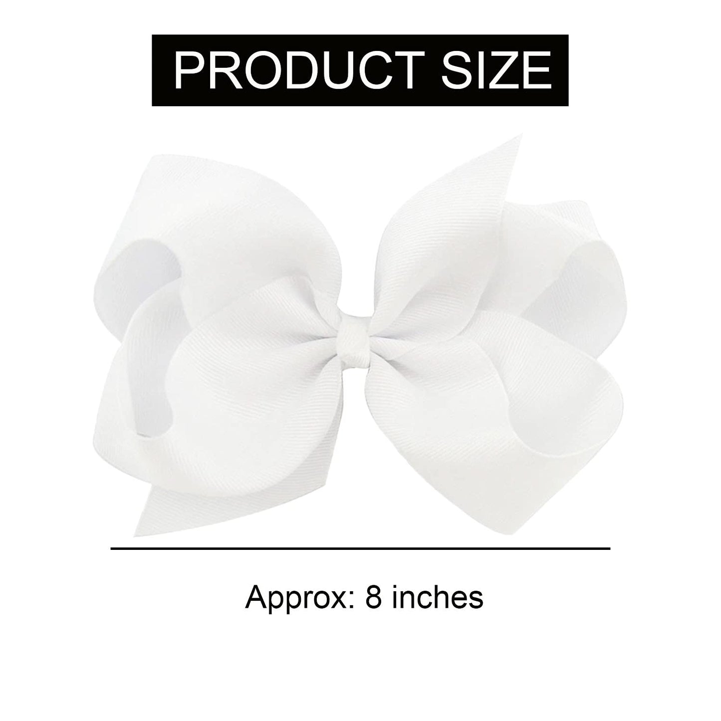 10 PCS Large 8" White Hair Bow Clips Grosgrain Ribbon Solid Color Hair Bow With Alligator Clips Hair Accessories for Teen Toddler Little Girls