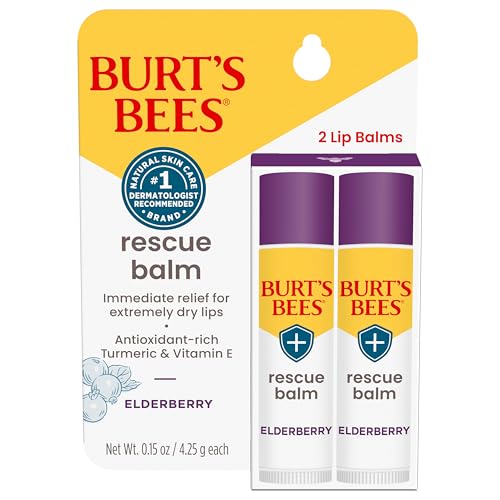 Burt's Bees Rescue Balm Elderberry Lip Balm, With Antioxidant-Rich Elderberry, Tint-Free, Natural Origin Lip Care, 2 Tubes, 0.15 oz.