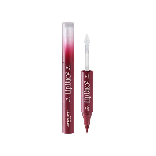 Absolute New York Lip DuoZ, 2 in 1 Lip Marker and Lip Gloss, High Shine, Water Resistant, Smudge Proof, Precision Felt Tip (Ruby Pearl)
