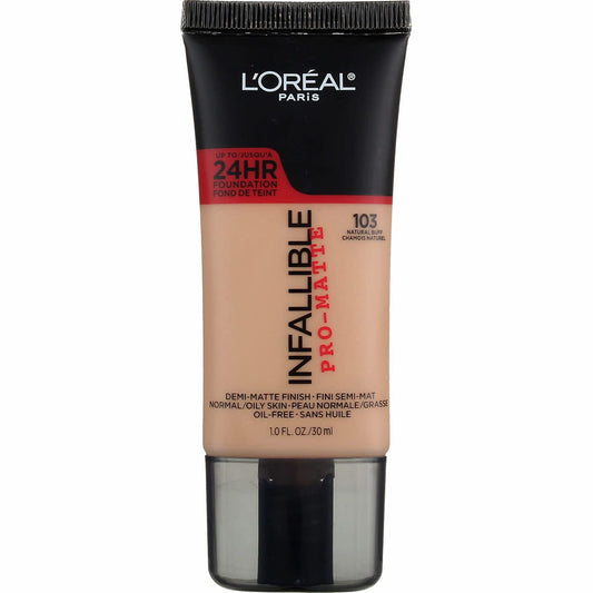 L'Oreal Paris Infallible Pro-Matte Foundation, Natural Buff [103] 1 oz (Pack of 3)