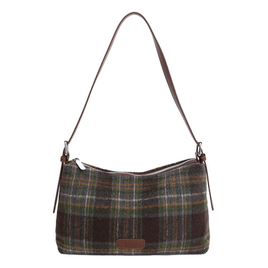 Harris Tweed Crossbody Bags for Women Vintage Plaid Shoulder Bag Fall Winter Purse Leather Tote Handbag for Work Travel (Green)