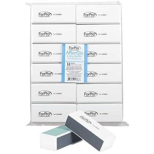 ForPro Professional Collection AfterGlo 4-Way Buffer, Black 360/Black 360/Green 400/White 4000 Grit, Four-Sided Manicure and Pedicure Nail Buffer