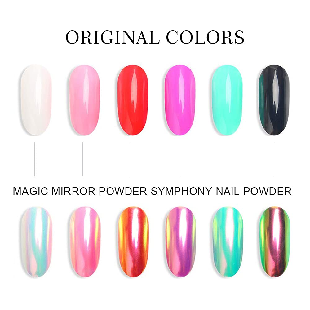 evpct 2Pcs Pearl White Mermaid Aurora Chrome Nail Powder Kit for Gel Nails Polish Rainbow Holographic Iridescent Chameleon Metallic Neon Nail Pigment