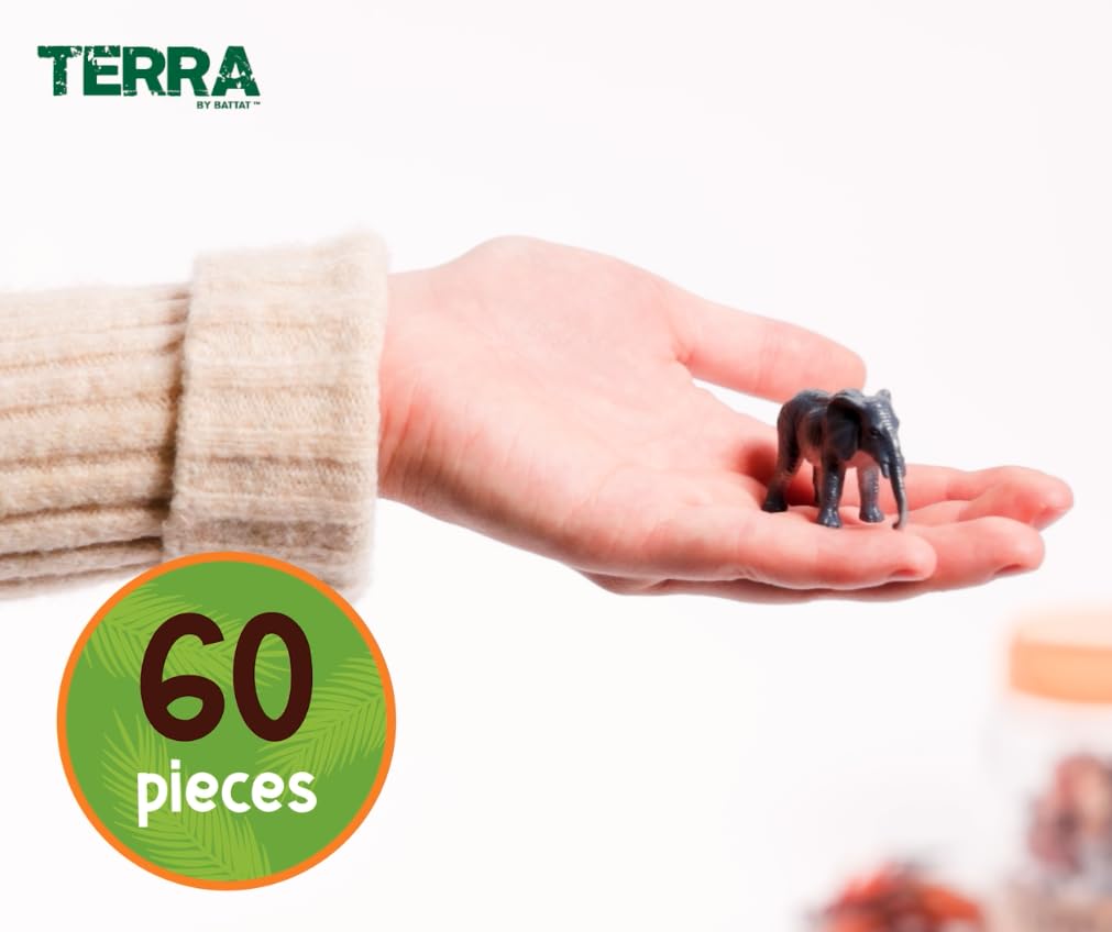 Terra by Battat 60 Pcs Wild Creatures Tube – Mini Animal Figurines with Lion, Tiger, Hippo, Bear & More – Safari Educational Toys for Kids 3+