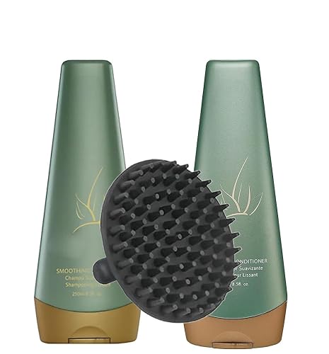 Agave Smoothing Shampoo and Conditioner Set 8.5oz + M Hair Designs Scalp Brush (Bundle) - Hydrating, Anti-Frizz, Sulfate-Free Hair Care for Smooth