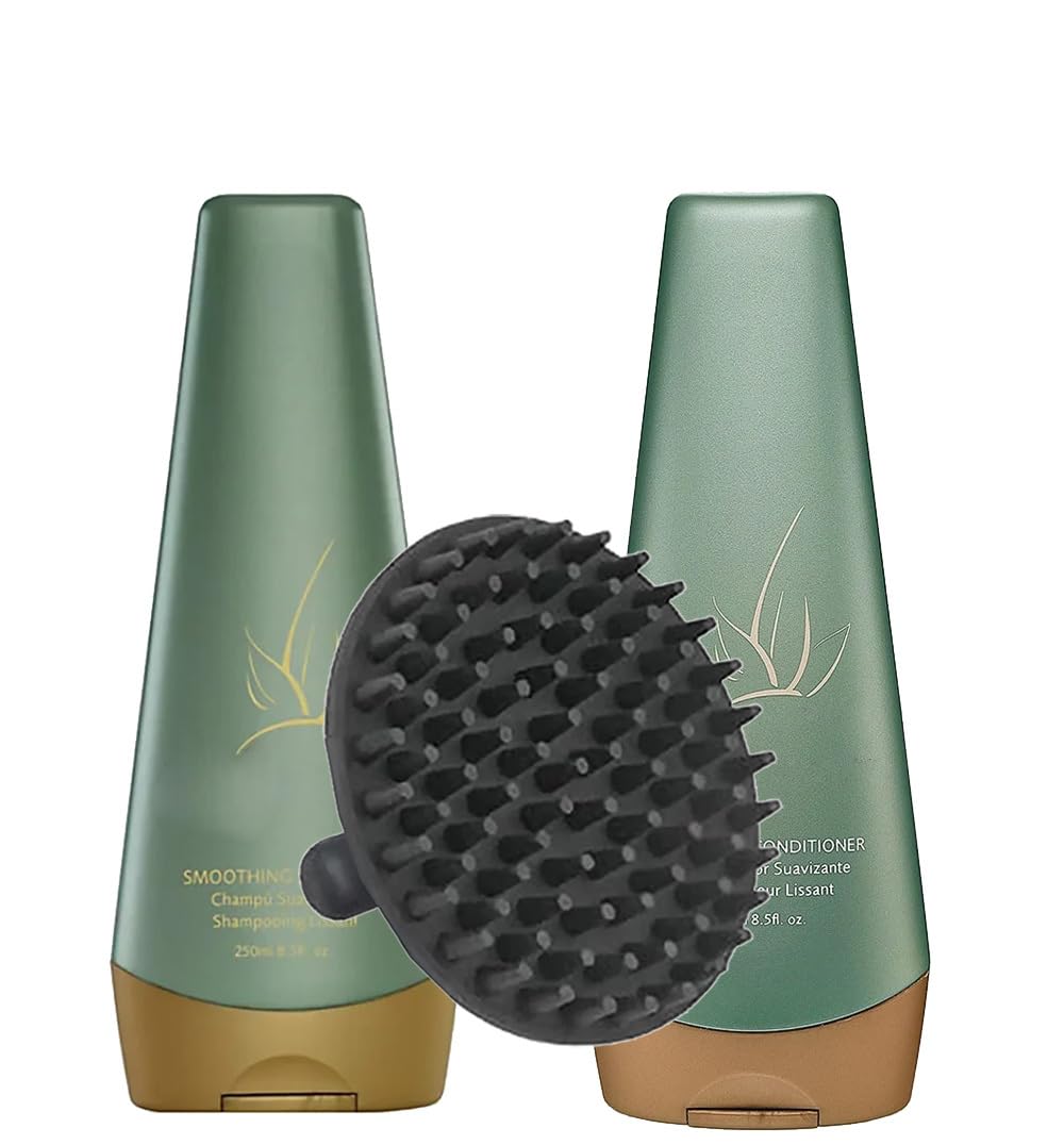 Agave Smoothing Shampoo and Conditioner Set 8.5oz + M Hair Designs Scalp Brush (Bundle) - Hydrating, Anti-Frizz, Sulfate-Free Hair Care for Smooth