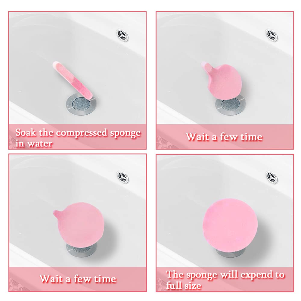 120 Pcs Facial Sponges Compressed,Face Cleansing Sponge,Makeup Removal Sponge Pads,Exfoliating Wash Round Sponge for Women,Girls,Pink