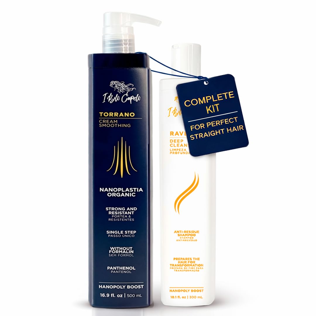 I Belli Capelli Torrano Keratin Hair Treatment Straightening in 1 Step, Formaldehyde Free-Nanoplastia Para Alisar Cabello 16.9Fl.oz (500ml) + Deep