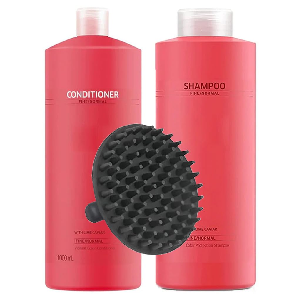 Invigo Brilliance Shampoo & Conditioner 1 Liter Duo Set + M Hair Designs Scalp Brush - Color-Safe, Shine-Enhancing, Sulfate-Free Hair Care for Normal