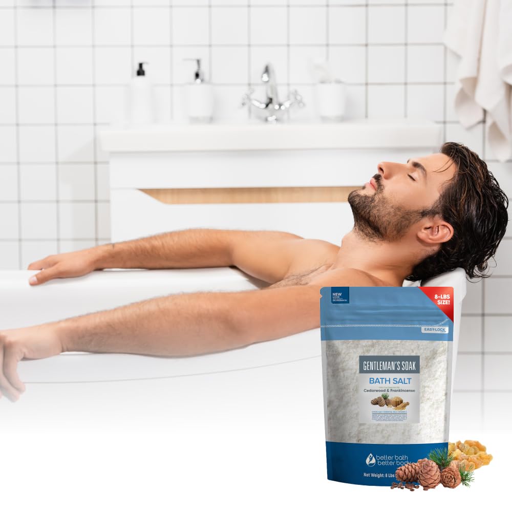 Gentleman's Bath Salt 128 Ounces Epsom Salt with Natural Cedarwood, Frankincense, Eucalyptus and Peppermint Essential Oils Plus Vitamin C in BPA Free