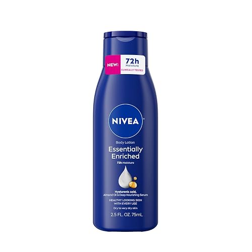 NIVEA Essentially Enriched Body Lotion for Very Dry Skin with Hyaluronic Acid, Almond Oil and Deep Nourishing Serum, 72-Hour Body Moisturizer, 2.5 Fl