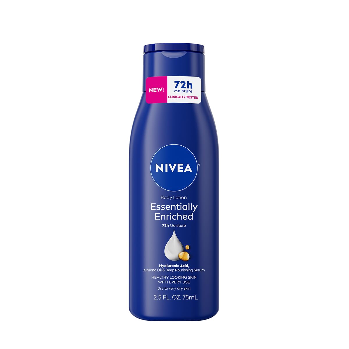 NIVEA Essentially Enriched Body Lotion for Very Dry Skin with Hyaluronic Acid, Almond Oil and Deep Nourishing Serum, 72-Hour Body Moisturizer, 2.5 Fl