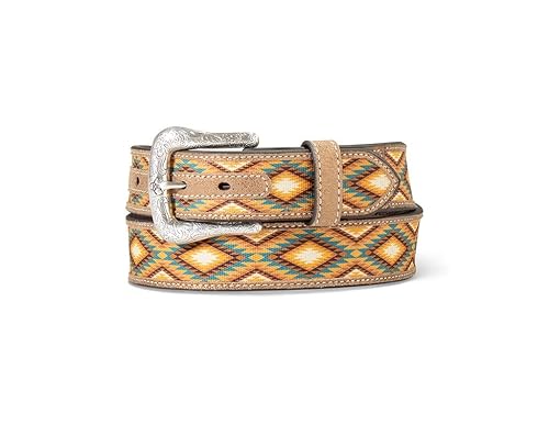 ARIAT Women's Western Diamond Inlay Logo Southwest Belt, Brown, X-Large