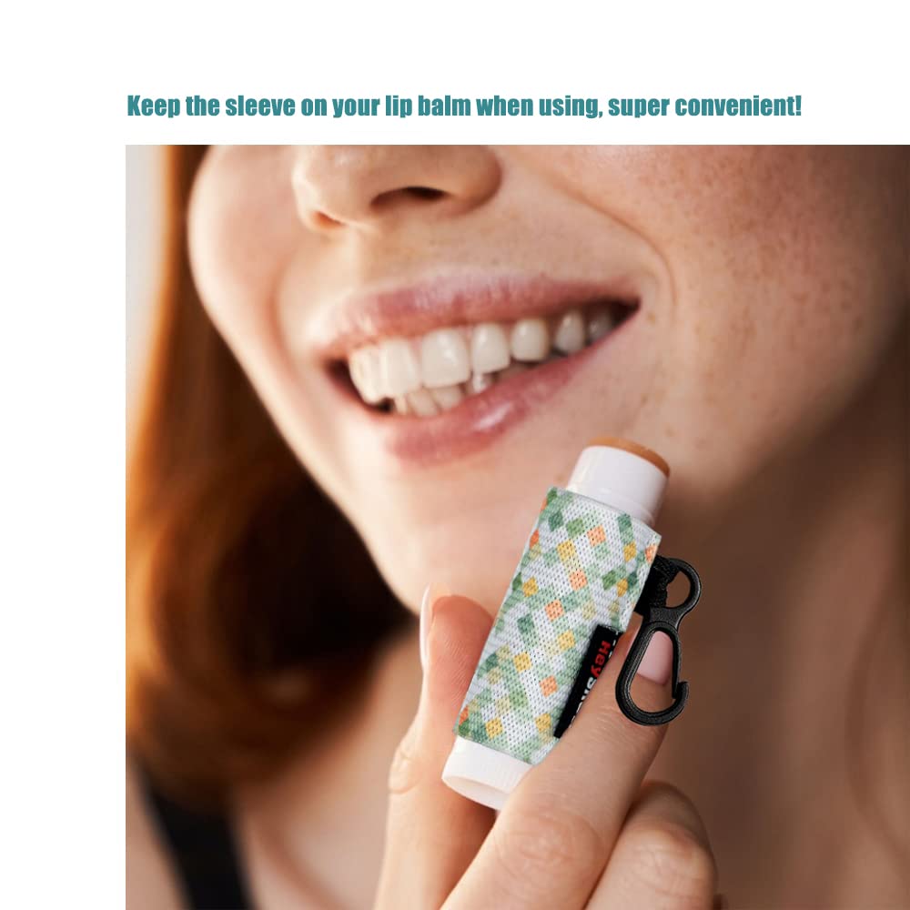 HEYSKAY 3pcs Lip Balm Holder Sleeves Keychain Chapstick & Lip Gloss Holder Elastic Sleeves (Geometric Pattern)